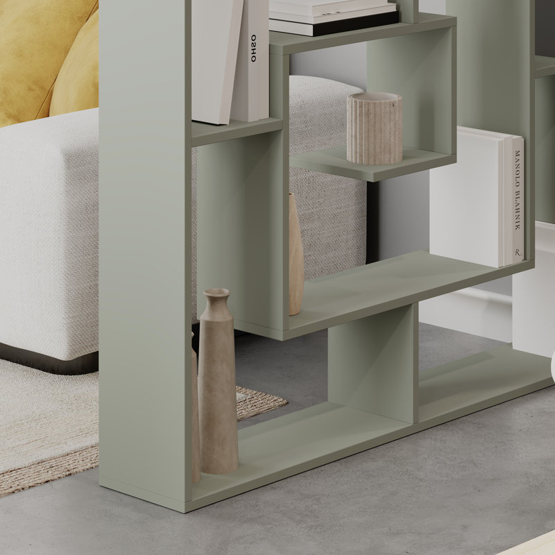 Labirent Bookcase | Modern Maze-Design Freestanding Shelf Unit, Ash Green