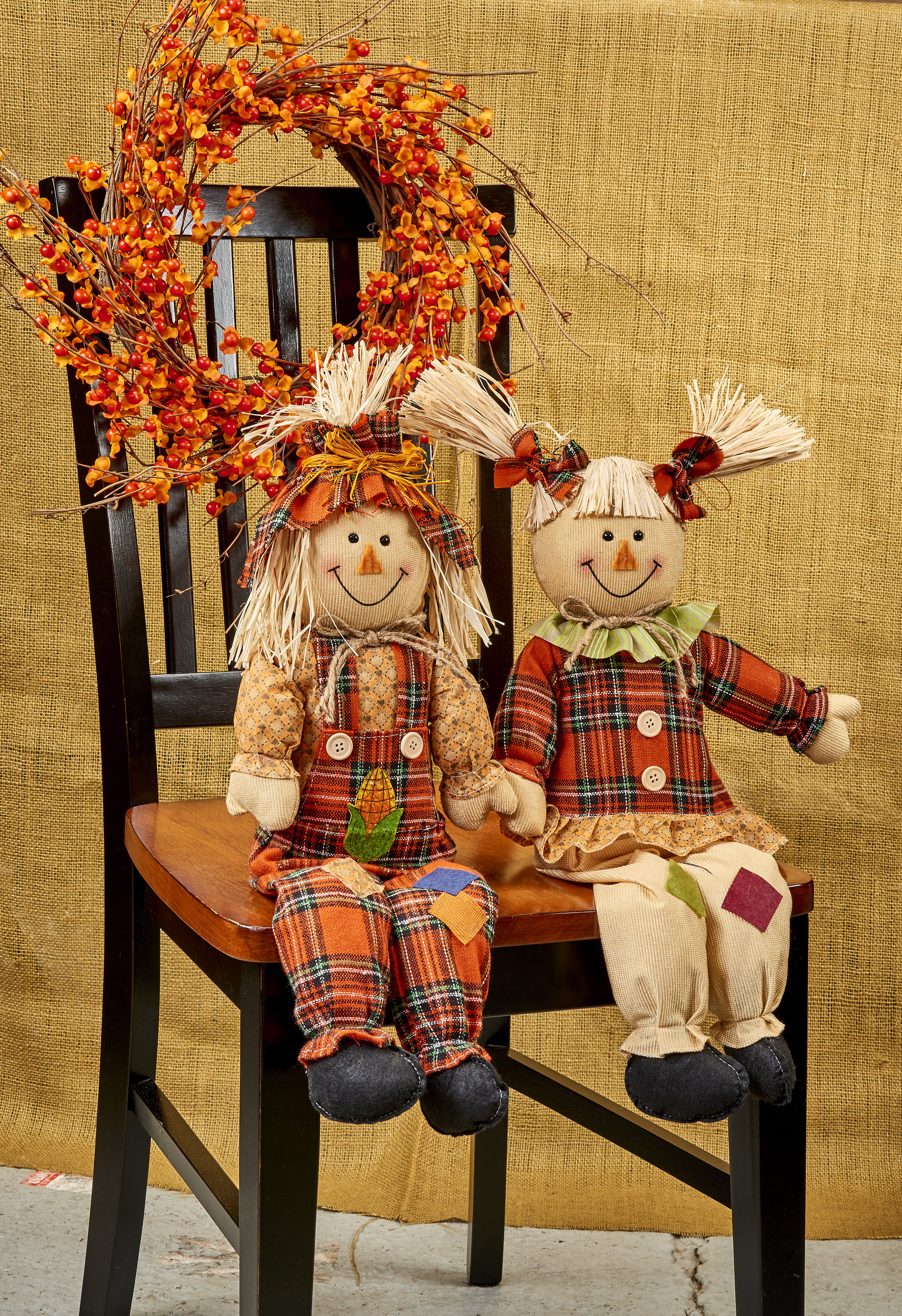 The Holiday Aisle® 24" Harvest Sitting Scarecrow Figurine, Set of 2 | Wayfair
