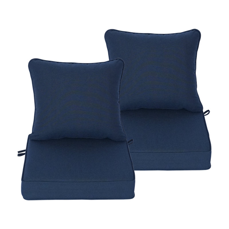 Ensemble de 2 coussins profonds d'assise et de dossier pour terrasse, 61 x 61 x 14 cm, résistants aux intempéries - Bleu marine