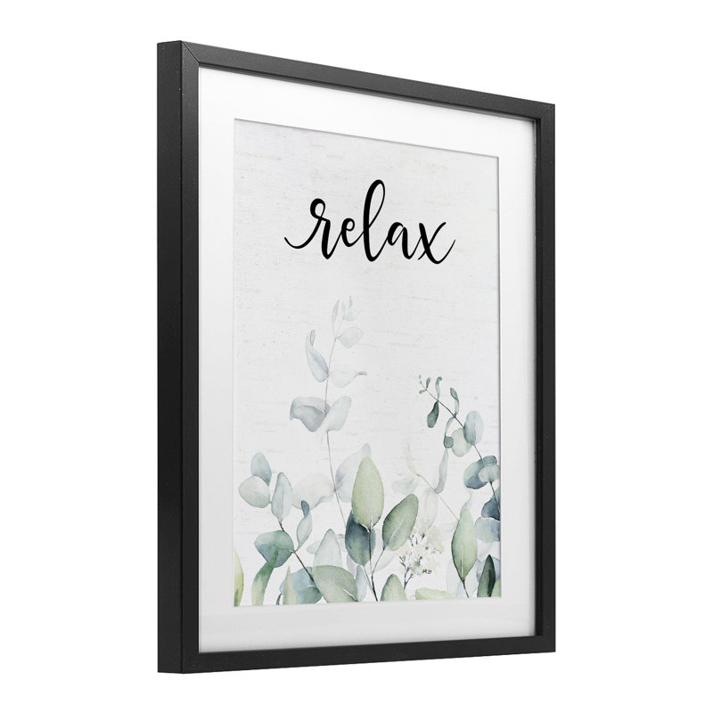 «Relax Leafy Herbs», reproduction sous verre encadrée, design par lettré et doublé, Cadre noir minuit, H 16 po x l 13 po