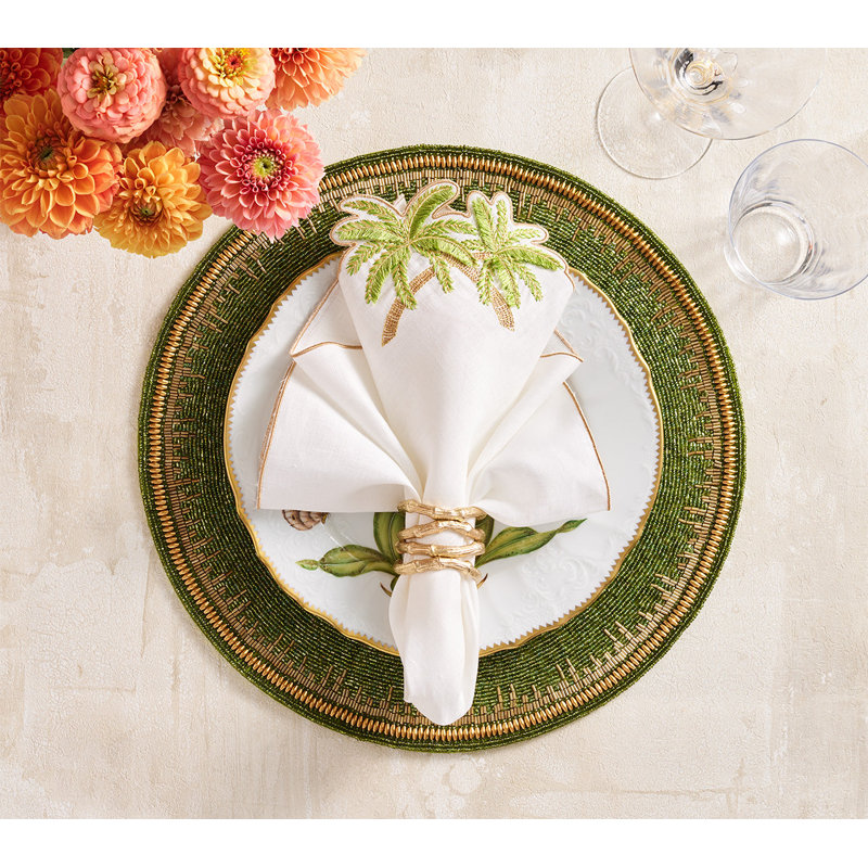 Palmera Napkin, White/Green/Gold