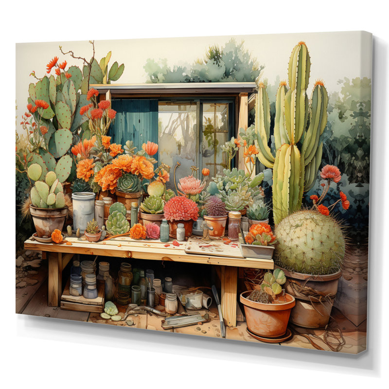 «Mexico Cactus Oasis Impasto III», reproduction d'art sur toile, H 16 po x l 32 po x P 1 po, Toile tendue