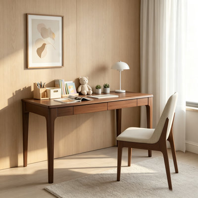 Bureau en bois massif avec tiroirs, bureau debout avec bords lisses, bureau à domicile pour petits espaces, bureau moderne Mid-Century pour étude, chambre à coucher, salon, bureau