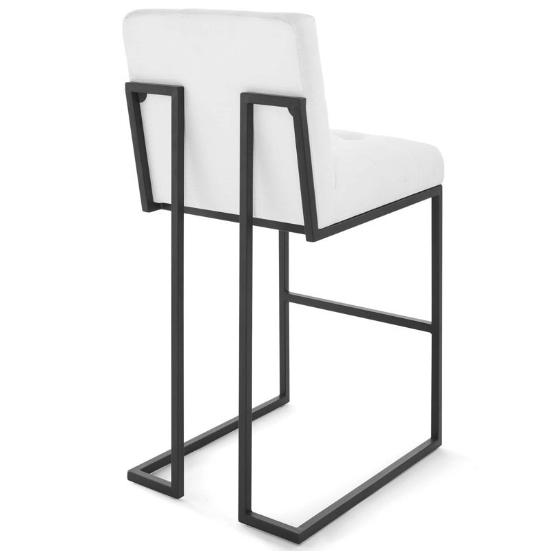 Privy Black Stainless Steel Upholstered Counter Stool, White, Bar Stool (27.5" Seat Height)