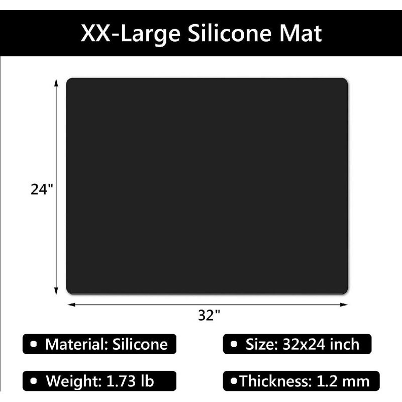 Kalvn Silicone Solid Colour Rectangle Placemat, Black, 0.05" H x 32" W x 24" D