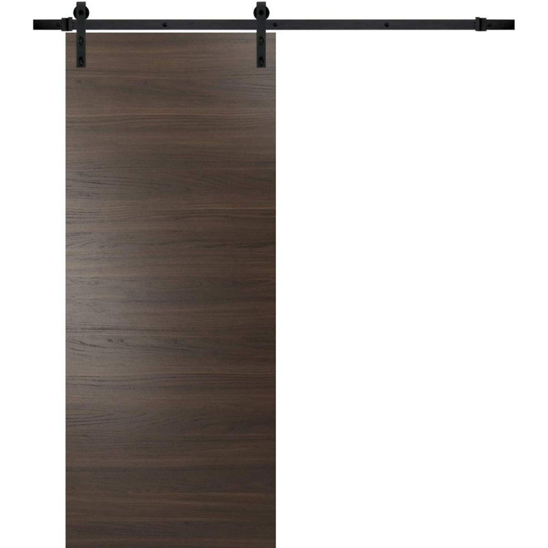 Porte de grange robuste avec quincaillerie | Planum 0010 chocolat cendré | Ensemble de cintres lourds 6,6 pi | Portes intérieures modernes à panneau solide - 42 po x 80 po - Rail noir