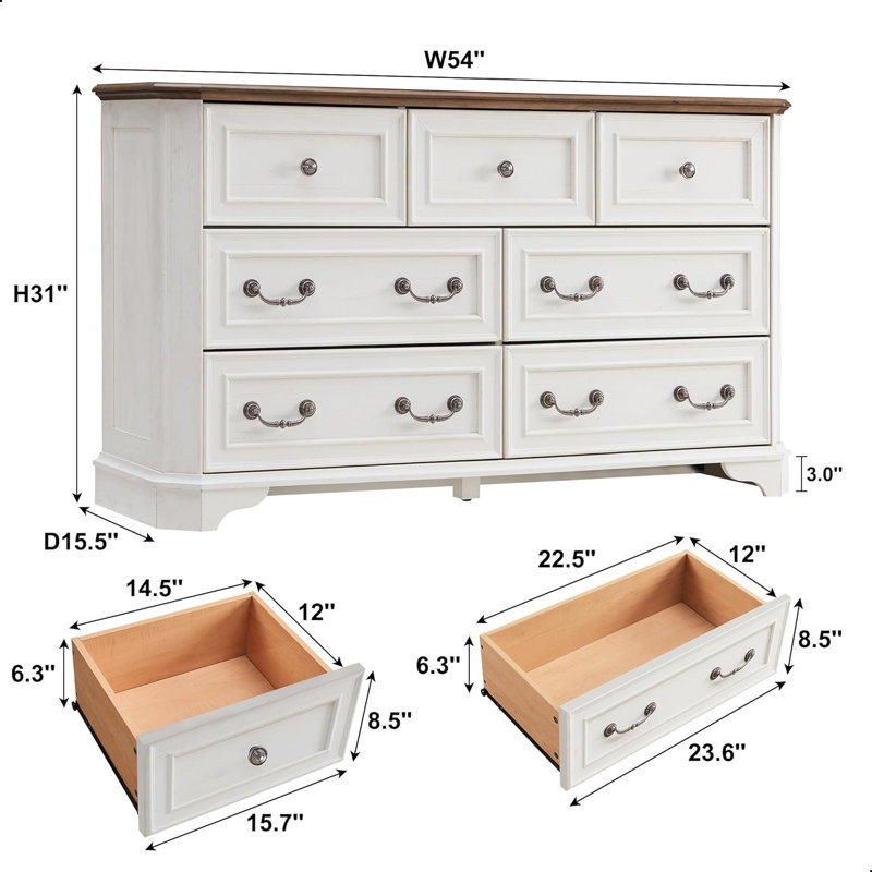 Commode 7 tiroirs Armaan, Blanc antique