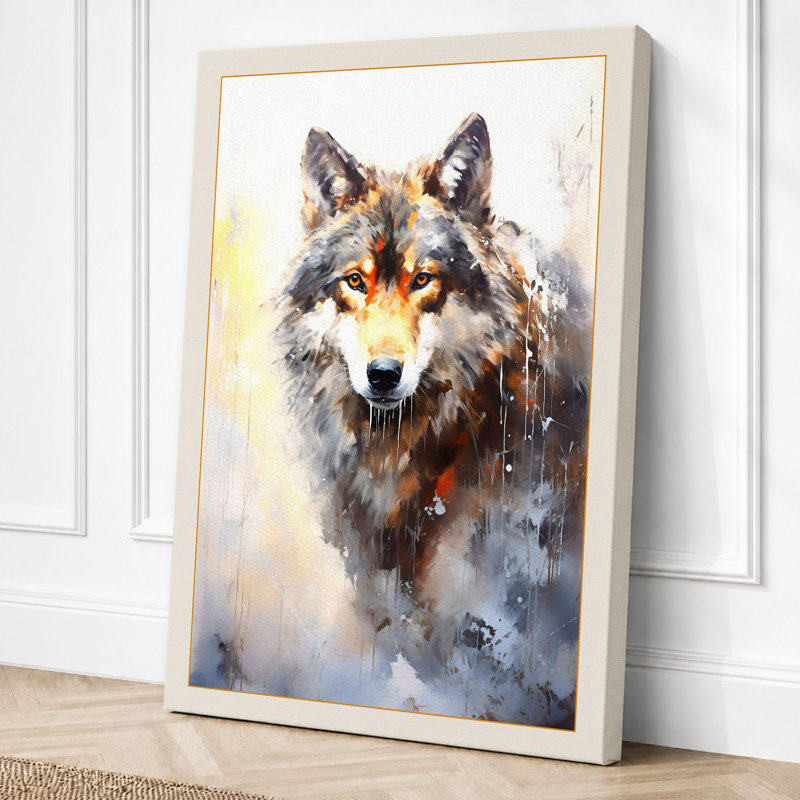 Quiet Wolf In Mist Boho - Print, 30x20 - 76.2 x 50.8 cm, Cream Border