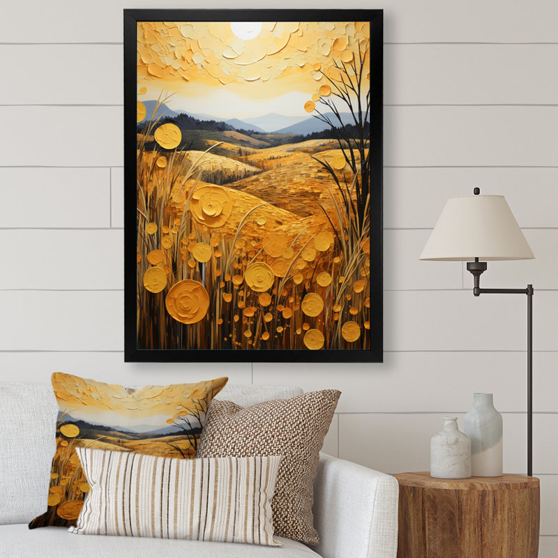 Campagne champ de blé doré III sur toile, H 44 po x l 34 po x P 1,5 po, Cadre photo noir