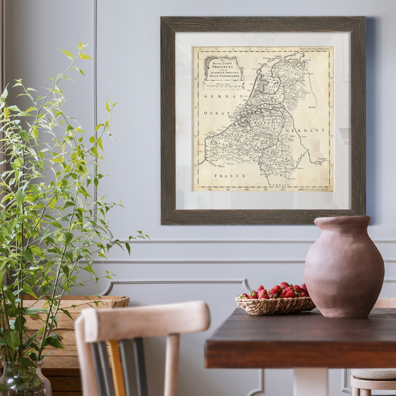 Carte des Pays-Bas - reproduction d'impression, H 17 po x l 17 po x P 1,5 po, Cadre en papier gris