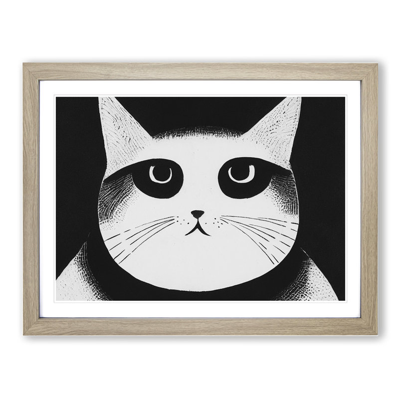 Cat Illustration Vol.4 Abstract - Framed Print, 34cm H x 46cm W x 2cm D, Oak