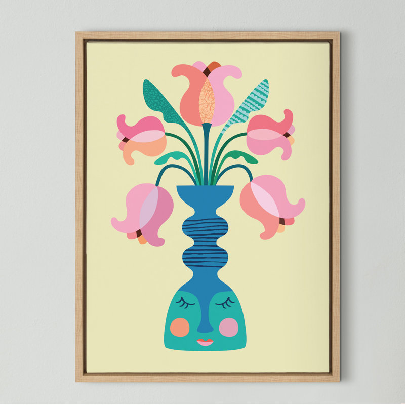 «Mid Century Modern Tulips» par Rachel Lee, 3 oiseaux, reproduction d'art sur toile encadrée