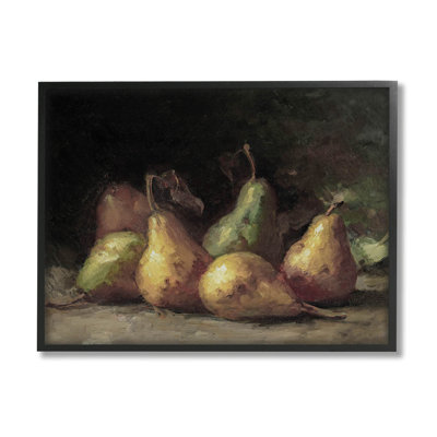 «Classic Pears Still Life», estampe numérique encadrée noire avec lettres et lignes