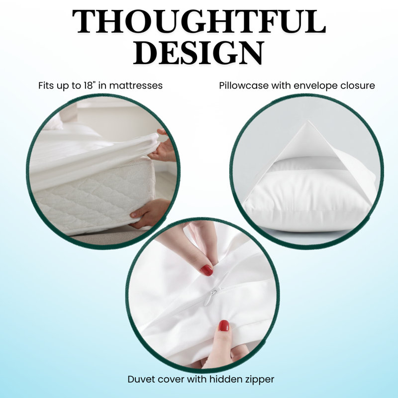 Domestique 600 Thread Count Egyptian Cotton Queen Bed Sheet Set – Sheet & Duvet Set, Breathable & Luxurious, Deep Pocket Fitted Sheet, Hotel-quality Bed Linens