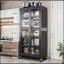 Armoire de rangement pour garde-manger de 65 pouces avec portes transparentes, tablettes réglables et roulettes pour faciliter le déplacement et l'organisation