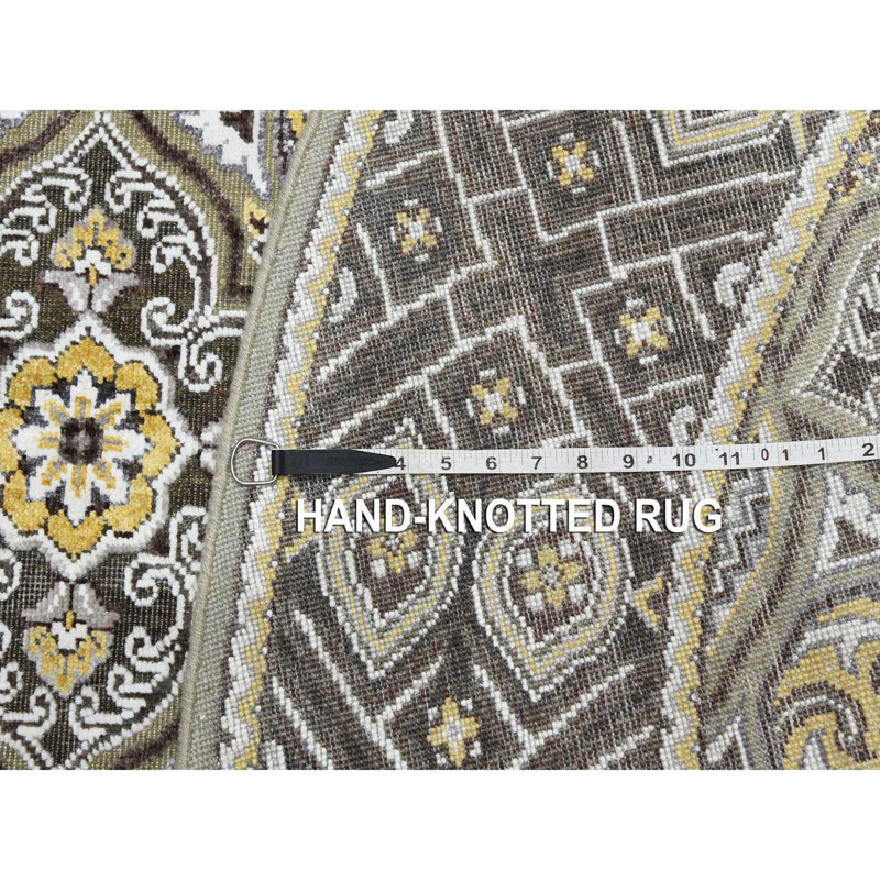 Takyra One-of-a-Kind 6'2" New Age Round Cotton and Silk Area Rug in Black and Yellow