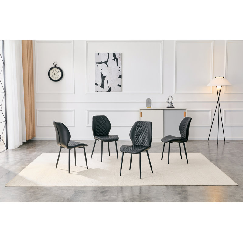 Ensemble de 4 chaises modernes en polyuréthane matelassé noir de luxe avec pieds en métal noir, Noir