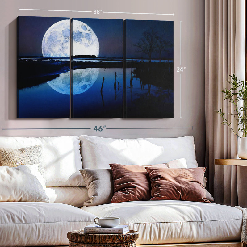 «Moon Reflection», 3 pièces sur toile, H 24 po x l 38 po x P 1,25 po