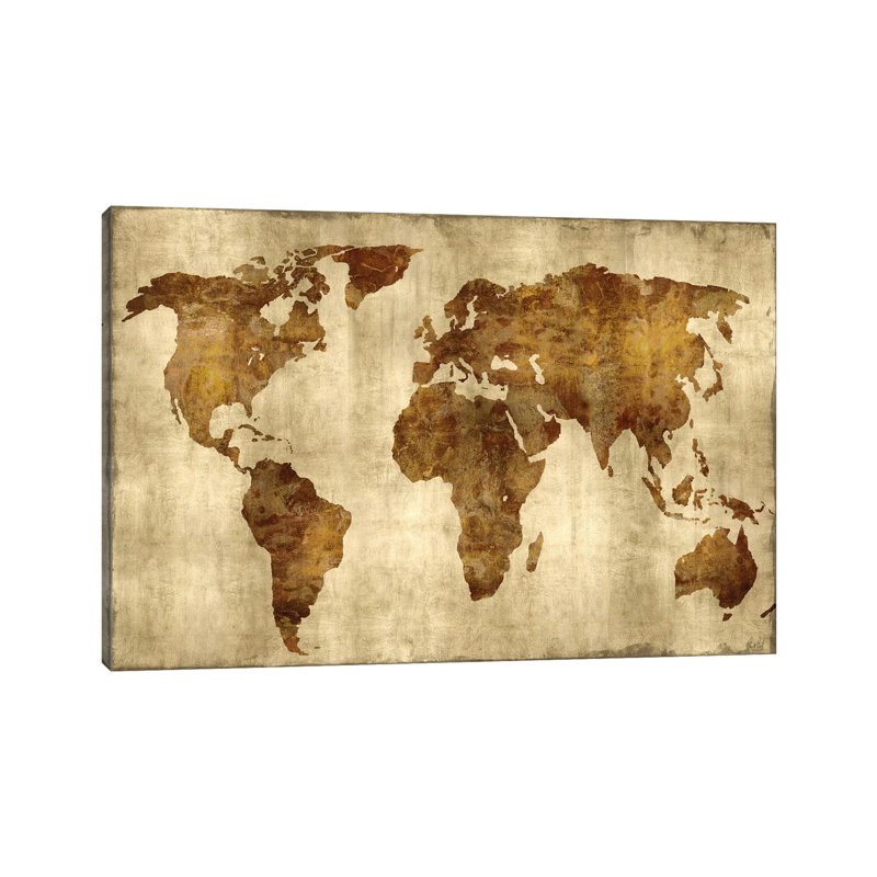 The World - Bronze On Gold by Russell Brennan - Print on Canvas, Wrapped Canvas, 20.32 cm H x 30.48 cm W