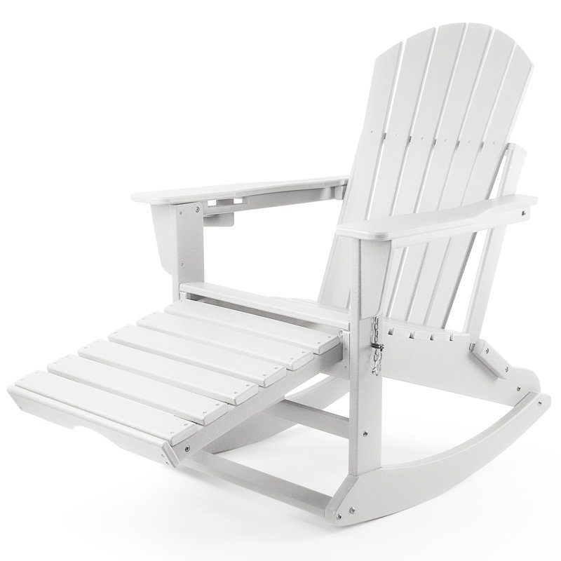 Plastic/Resin Folding and Rocking Adirondack Chair with Ottoman, White