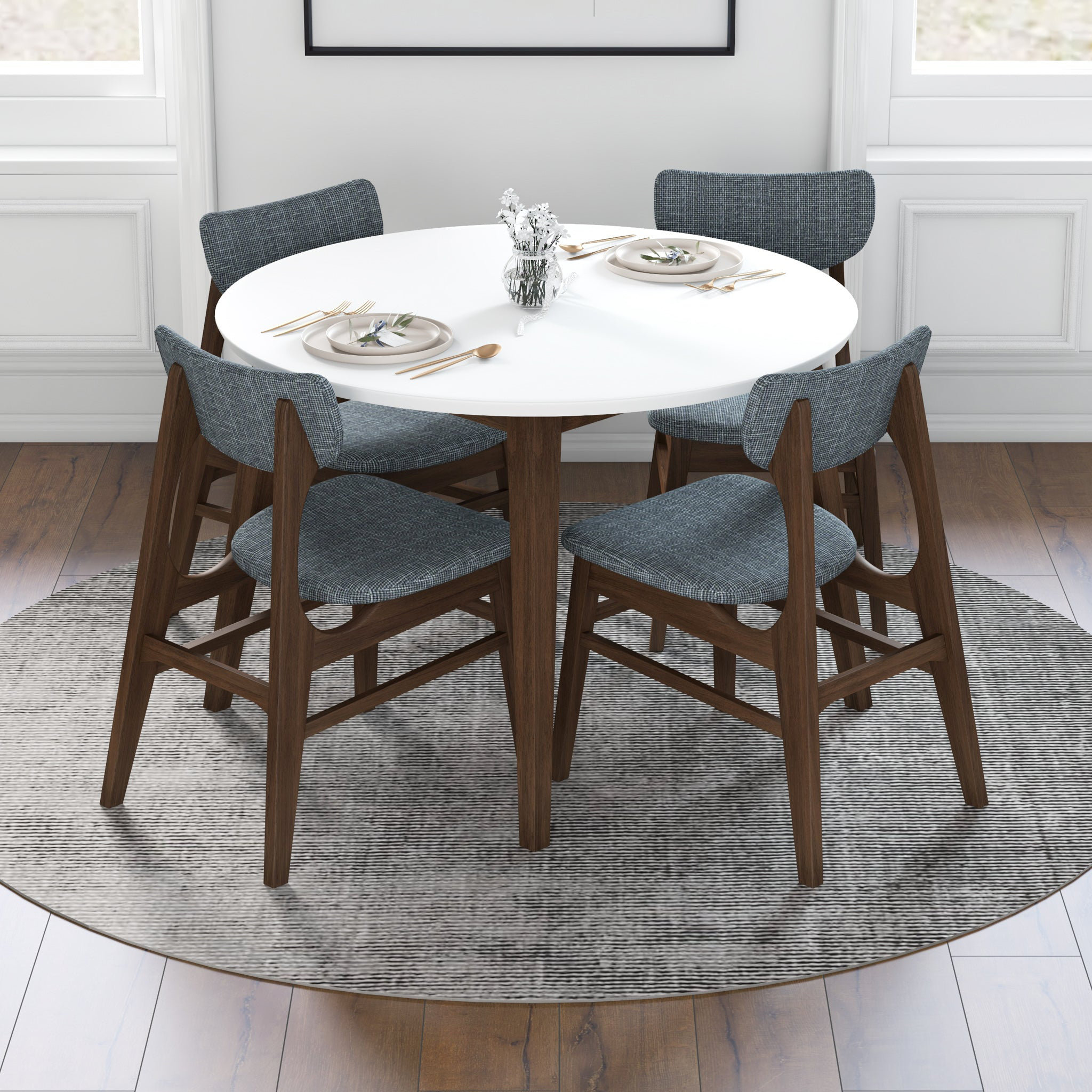 Alfred Round Dining Room Set w/ Light Gray Chairs by Furniture of