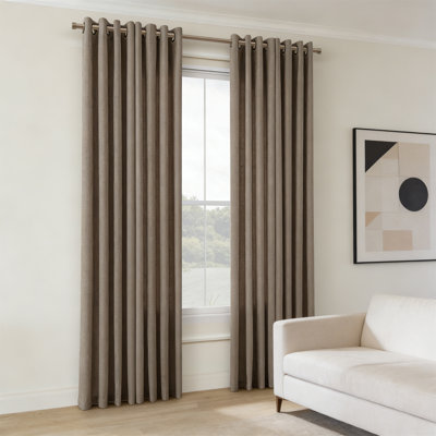 Dark Brown Faux Linen Curtains 84" Grommet Light Filter Semi Sheer Cottagecore 2 Panels