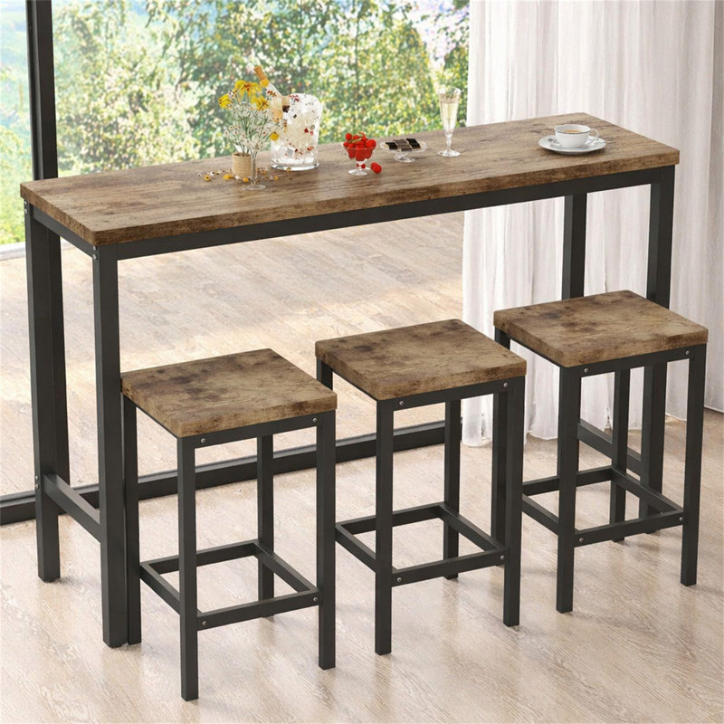 Ensemble de table de salle à manger long avec 3 tabourets, facile à assembler, naturel, Naturel, Naturel