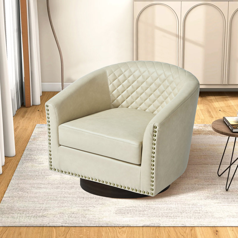 75.2Cm Wide Tufted Swivel Barrel Chair, Beige