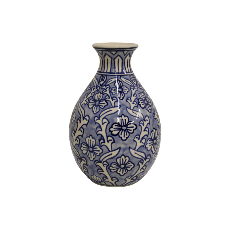 Home&Manor Ceramic Bottle Vase Light Blue, Light Blue/White