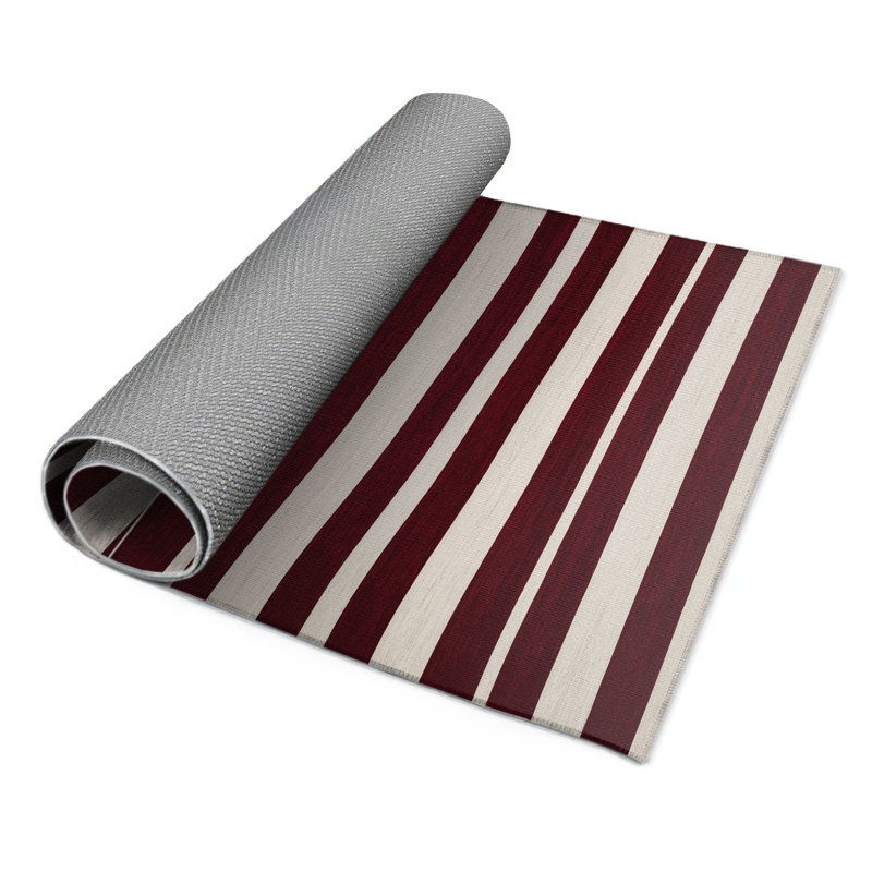 Tapis intérieur / extérieur rouge HorizontalStripes, Rectangle 9 pi x 12 pi