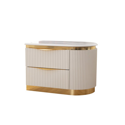 Chambre à coucher 2 Table de chevet blanche et dorée avec tiroir fonctionnel spacieux