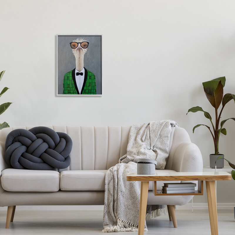 «Charmant Ostrich Bird Bowtie» par Coco de Paris - Peinture, H 20 po x l 16 po x P 1,5 po, Estampe numérique Farmhouse