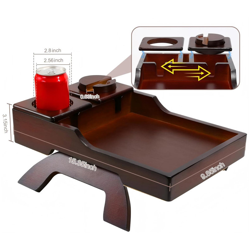 Table d'appoint 4 en 1 pour canapé avec support de téléphone pivotant à 360°, pince antidérapante pour boissons, télécommande et collations ; cadeau parfait pour un couple.