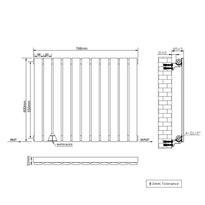 Shonta Horizontal Single Flat Panel Radiator, Chrome, 60cm H x 74.8cm W