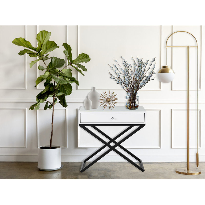Koda 23" White Wooden End Side Table Nightstand With Glass Top, White