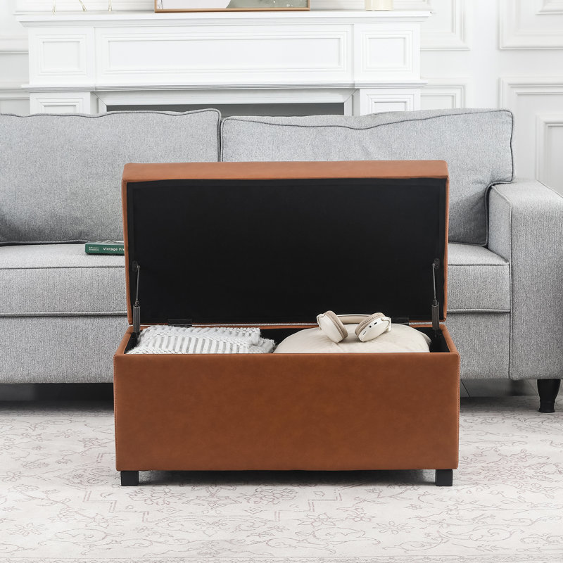 Banc de rangement avec repose-pieds 31 po, Brun clair