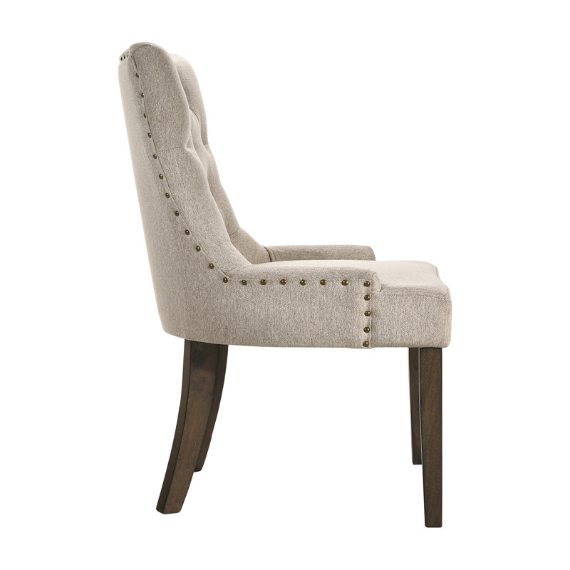 Beige Velvet Tufted Parsons Side Chair with Dark Brown Wood Legs