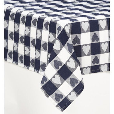 Green & White Checks With Hearts Tablecloth