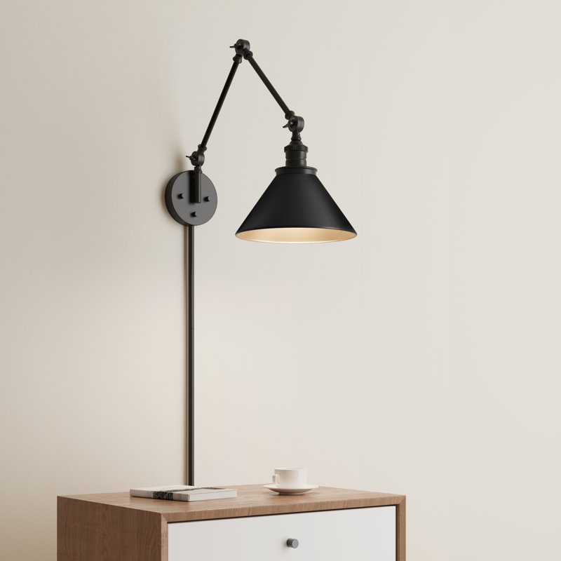Shearson Adjustable Swing Arm Wall Sconce, Matte Black, Black