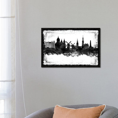 Amesterdam Black And White Framed Skylines by WallDecorAddict - Wrapped Canvas Bold Art