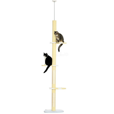 Tour pour chat, du sol au plafond, plateformes réglables de 87 à 103 pouces, poteaux à griffer, jaune pour chats 4 gigognes,
