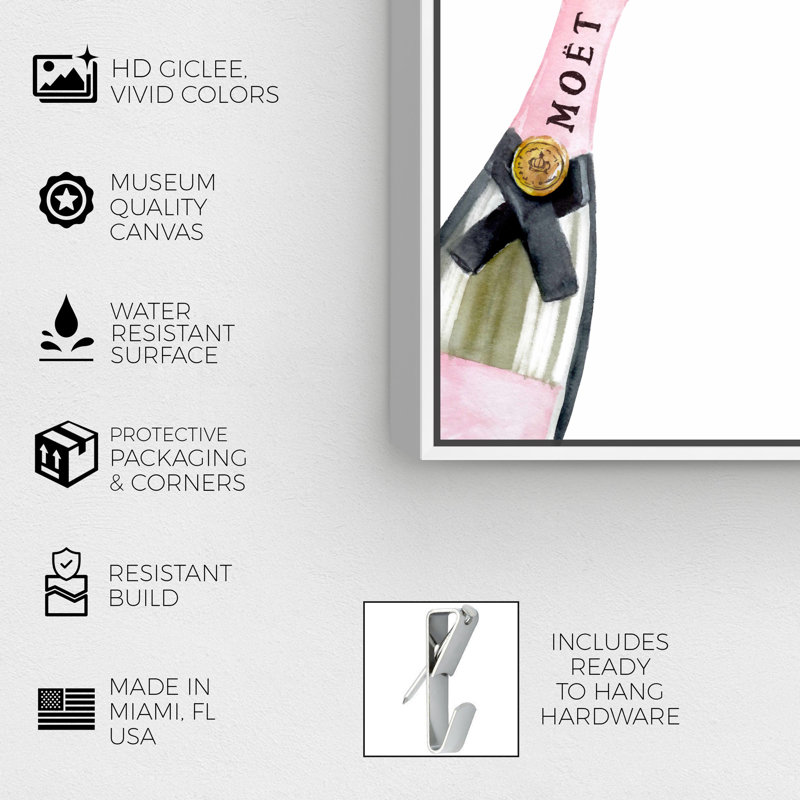 Drinks and Spirits French Cheers Champagne Bottles - impression d'art graphique, H 30 po x l 20 po x P 1,5 po, Cadre blanc