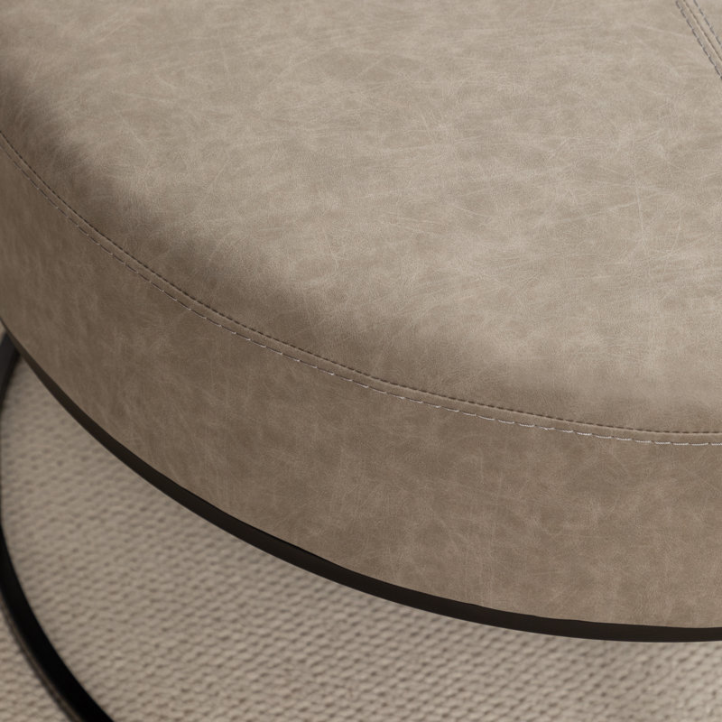 Repose-pieds rembourré en cuir Cattibrie, Similicuir beige