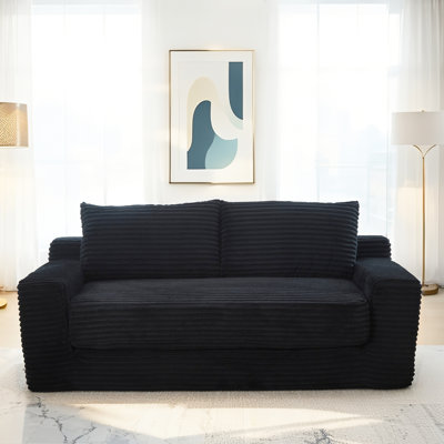 Structure en mousse à mémoire de forme et acier, revêtement en velours côtelé, conception convertible, sans assemblage, noir pour le bureau personnel