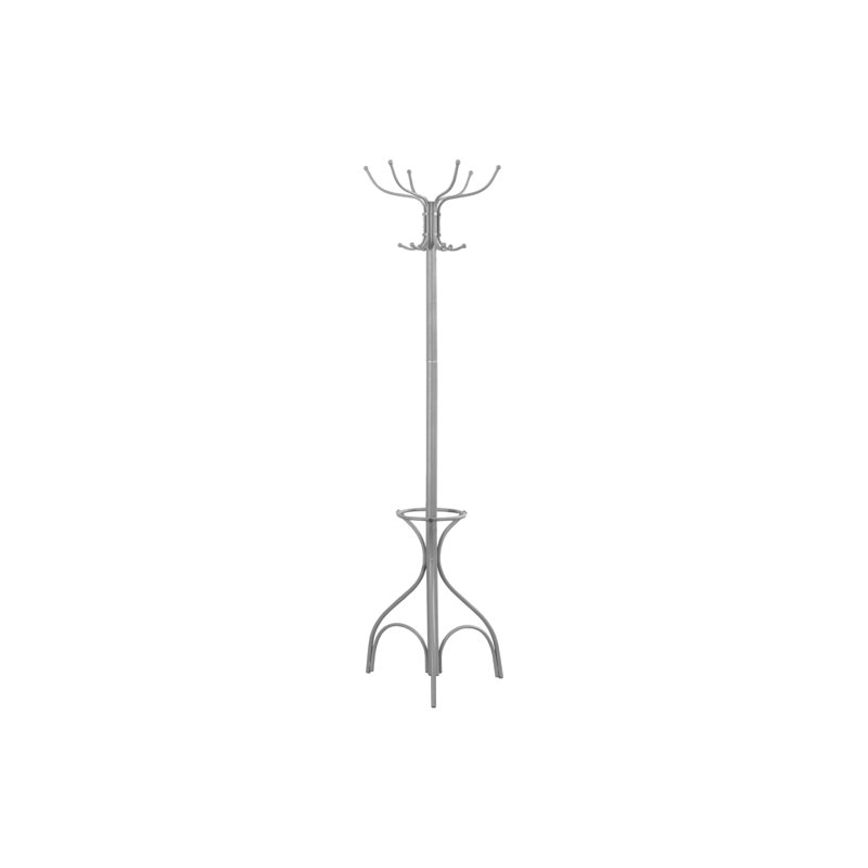 Coat Rack, Hall Tree, Free Standing, 12 Hooks, Entryway,  Umbrella Holder, ,  Metal, Contemporary,, Silver
