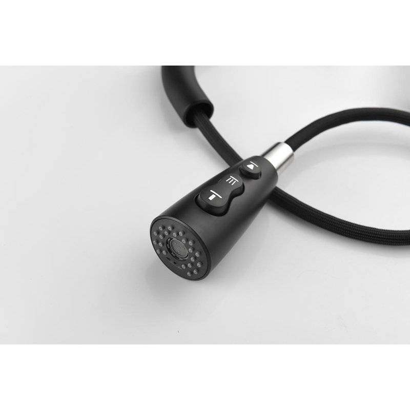 Robinet d'évier de cuisine à poignée simple avec douchette rétractable, matériau en acier inoxydable, aspect noir mat, révolution de la buse à arc élevé 360, trois réglages de débit d'eau, jet, pratique