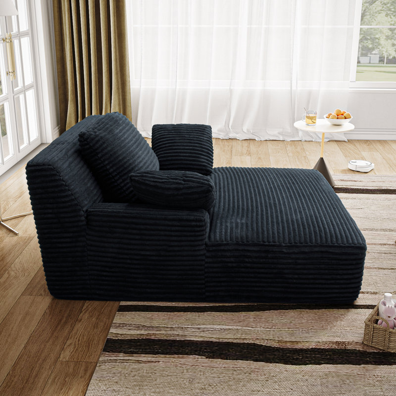 51" Chaise Lounge Chair Indoor, Oversized Fluffy Plush Corduroy Sleeper Couch, Deep Seat Reading Chair For Living Room, No Assembly Required, Black