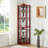 Lighted Glass Display Cabinet Corner Curio Cabinet With Adjustable Shelves Carved Cherry Decoration Wine Cabinet Perfect For Home Or Office Use-Cherry-652311877