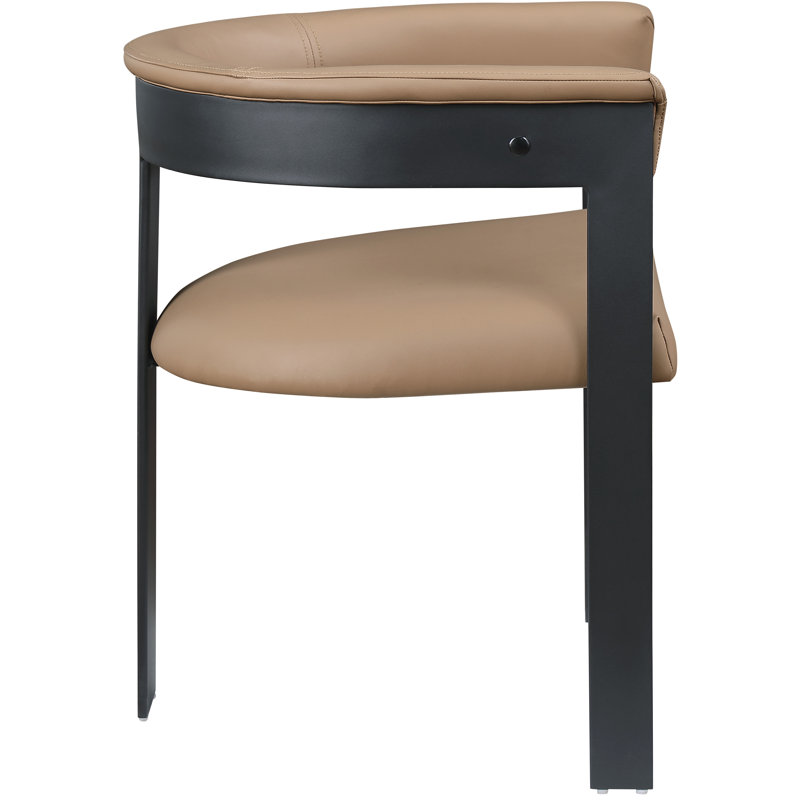 Romeo Finished Upholstered Back Arm Chair, Matte Black Powder Coating, Tan Vegan Leather