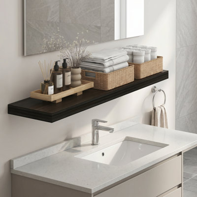  Tablettes flottantes pour le mur TANNA, tablette murale de salle de bain 12 x 47, organisateurs de salle de bain muraux et rangement avec supports invisibles, 2 tablettes épaisses pour salle de bain, salon, chêne tabac